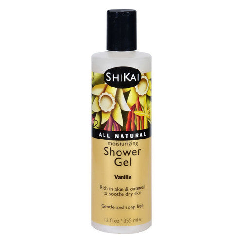 Shikai All Natural Moisturizing Shower Gel Gentle and Soap Free, Vanilla, 12 Oz